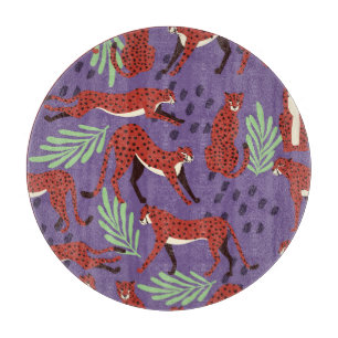 Exotic big cats, tropical plants pattern. cutting board