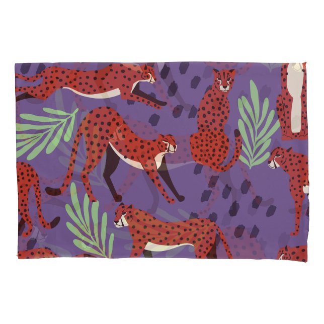 Exotic big cats, tropical plants pattern. pillowcase (Front)