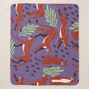 Exotic big cats, tropical plants pattern. sherpa blanket