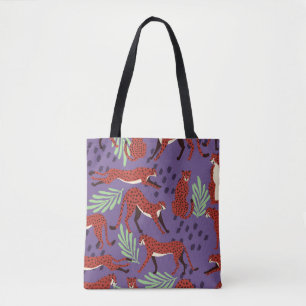Exotic big cats, tropical plants pattern. tote bag