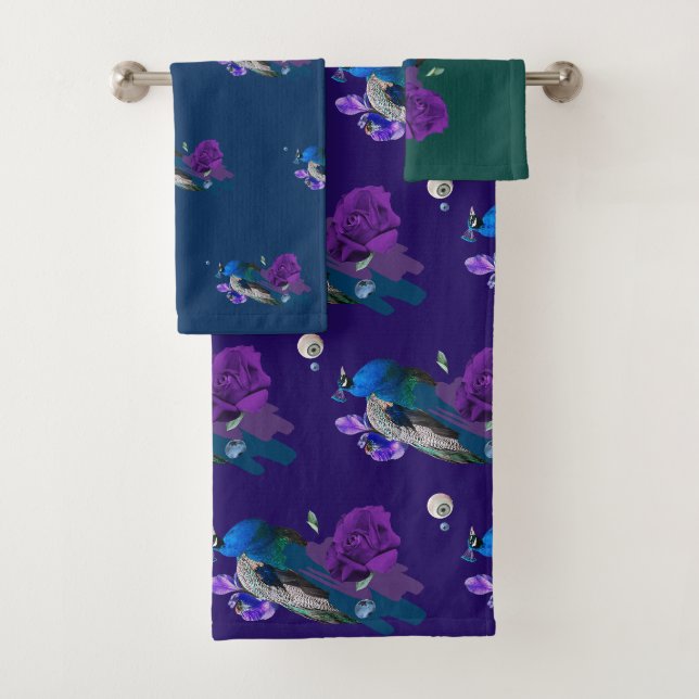 Exotic Bird Design Bath Towel Set (Insitu)