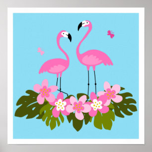 Exotic Bird. Flamingo birds and tropical leaves Poster