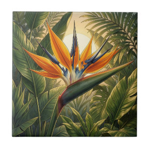 Exotic Bird of Paradise Tropical Jungle Sunset Ceramic Tile