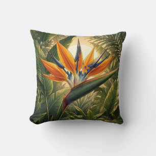 Exotic Bird of Paradise Tropical Jungle Sunset Cushion