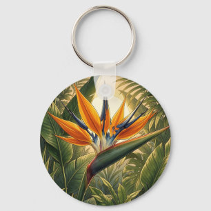 Exotic Bird of Paradise Tropical Jungle Sunset Key Ring