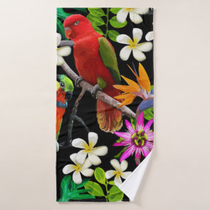 exotic birds and beautiful flowers bath towel