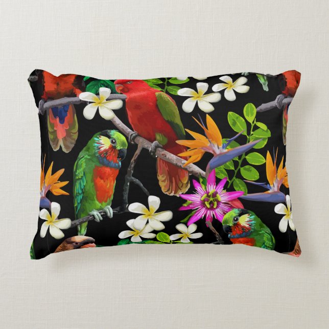 exotic birds and beautiful flowers decorative cushion (Front)