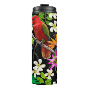 exotic birds and beautiful flowers thermal tumbler