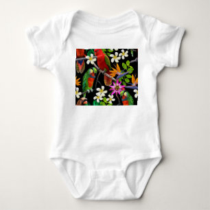 Exotic Birds Beautiful Flowers Pattern Baby Bodysuit