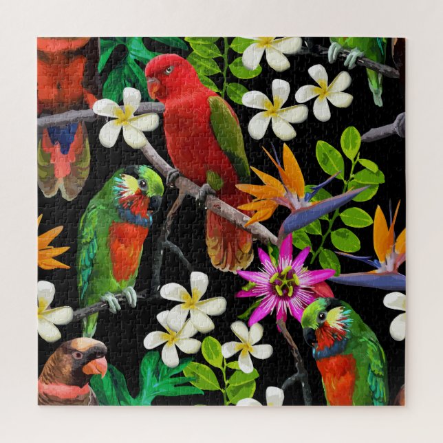 Exotic Birds Beautiful Flowers Pattern Jigsaw Puzzle (Vertical)