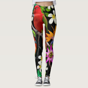 Exotic Birds Beautiful Flowers Pattern Leggings