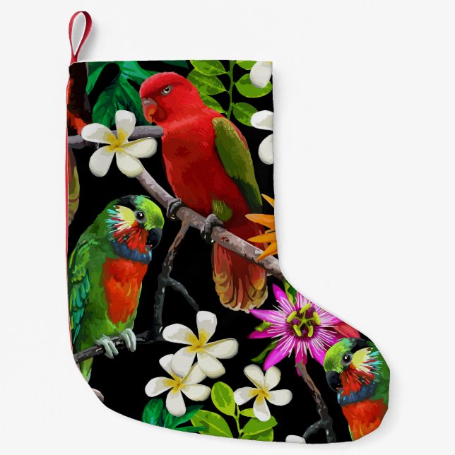 Exotic Birds Beautiful Flowers Pattern Small Christmas Stocking (Front)