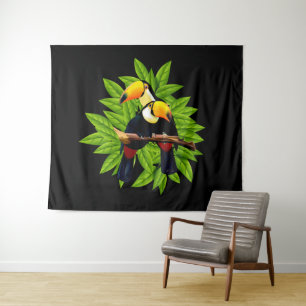 Exotic Birds Black Tapestry