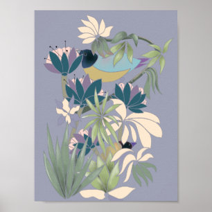 Exotic birds flowers abstract garden art poster