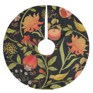 Exotic Birds Flowers Vintage Illustration Brushed Polyester Tree Skirt
