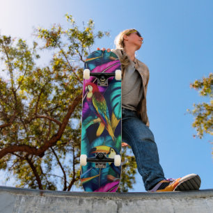 Exotic Birds Jungle Dreams Seamless Surface Patter Skateboard
