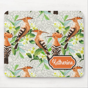 Exotic Birds On Lace   Add Your Name Mouse Pad