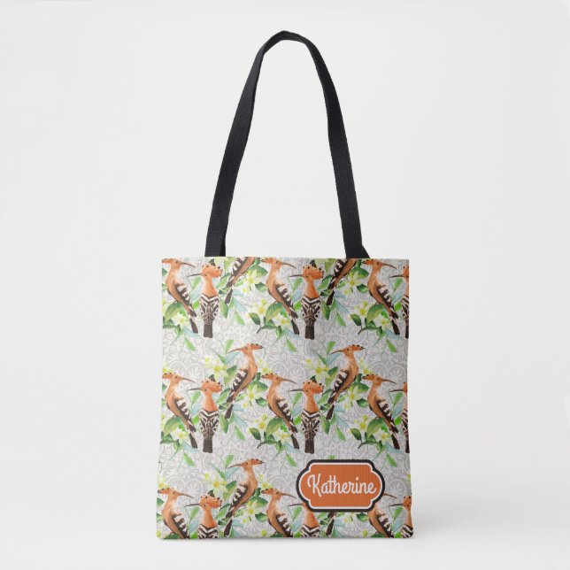 Exotic Birds On Lace | Add Your Name Tote Bag (Front)