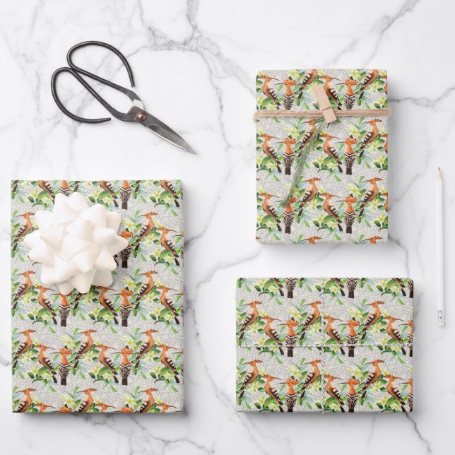 Exotic Birds On Lace Wrapping Paper Sheet (Front)