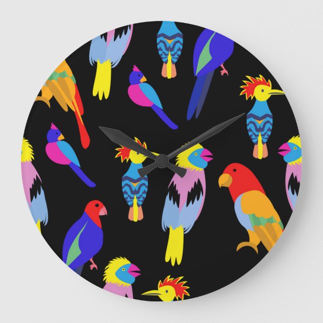 Exotic Birds Paradise Toucan Pattern Large Clock (Front)