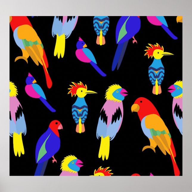 Exotic Birds Paradise Toucan Pattern Poster (Front)