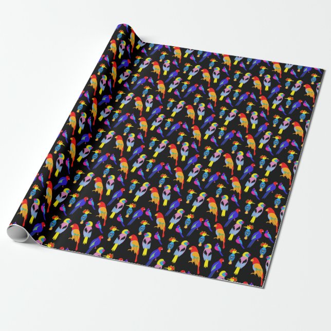 Exotic Birds Paradise Toucan Pattern Wrapping Paper (Unrolled)