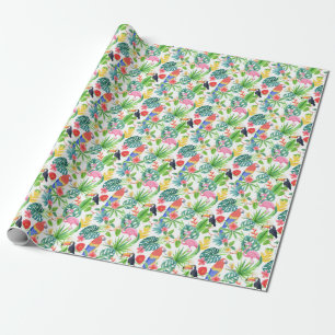 Exotic birds, rainforest watercolor seamless patte wrapping paper