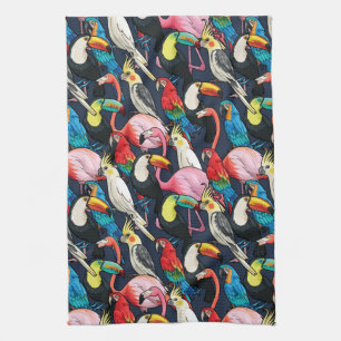 Exotic birds tea towel