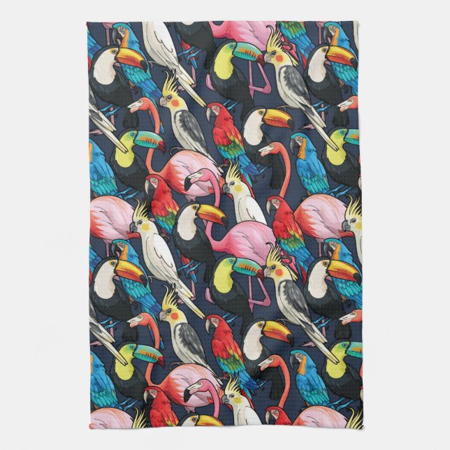 Exotic birds tea towel (Vertical)