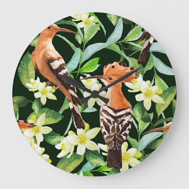 Exotic Birds: Tropical Vintage Print Large Clock (Front)