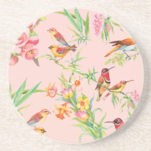 Exotic Birds: Vintage Floral Seamless. Coaster