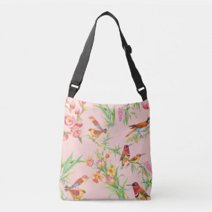 Exotic Birds: Vintage Floral Seamless. Crossbody Bag