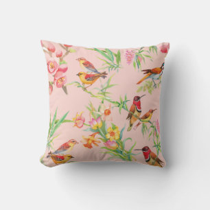 Exotic Birds: Vintage Floral Seamless. Cushion