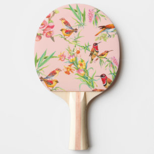 Exotic Birds: Vintage Floral Seamless. Ping Pong Paddle