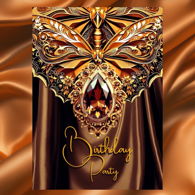 Exotic Birthday Caramel Chocolate Gold Jewel Invitation (Creator Uploaded)