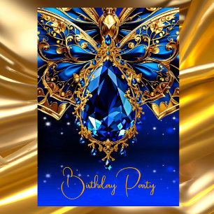 Exotic Birthday Colbolt Blue Gold Jewel Butterfly Invitation