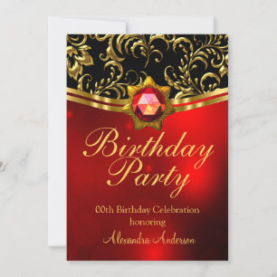 Exotic Birthday Party Red Black Gold Damask Invitation