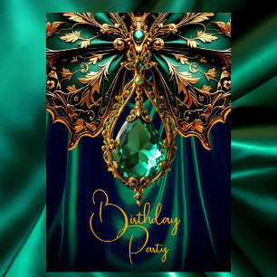 Exotic Birthday Rich Green Gold Jewel Butterfly Invitation