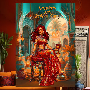 Exotic Birthday Teal Gold Orange Moroccan Look Invitation