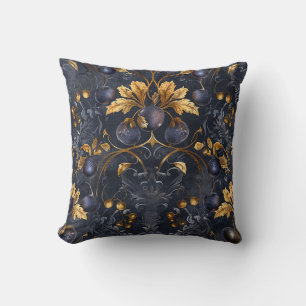 Exotic Black Berries Golden Leaves Royal Garden Cushion