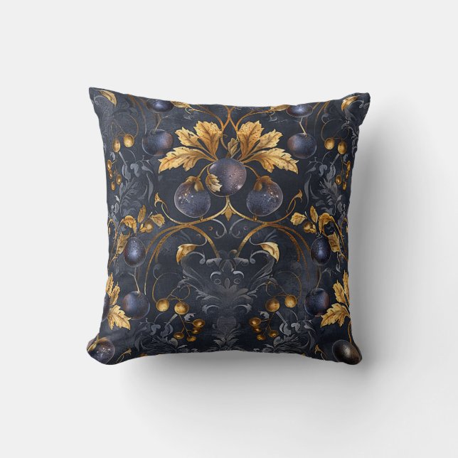 Exotic Black Berries Golden Leaves Royal Garden Cushion (Front)