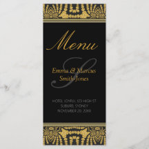 Exotic Black & Gold Tribal Batik Wedding Menu Card