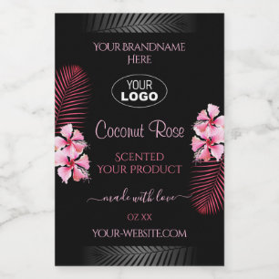 Exotic Black Product Label Pink Hawaii Flower Logo