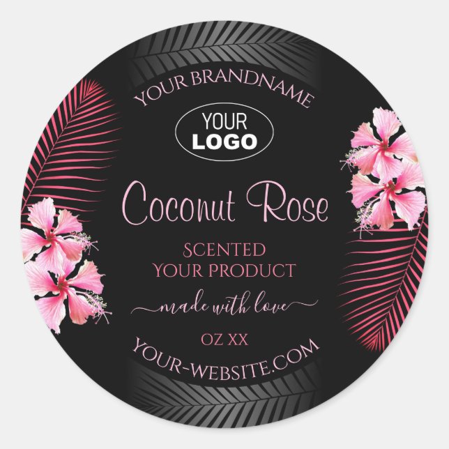 Exotic Black Product Label Pink Hawaii Flower Logo (Front)