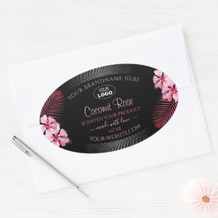 Exotic Black Product Label Pink Hawaii Flower Logo