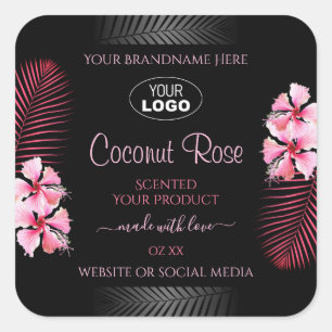 Exotic Black Product Label Pink Hawaii Flower Logo