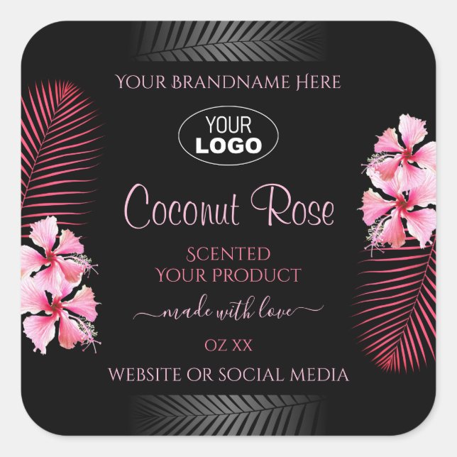 Exotic Black Product Label Pink Hawaii Flower Logo (Front)