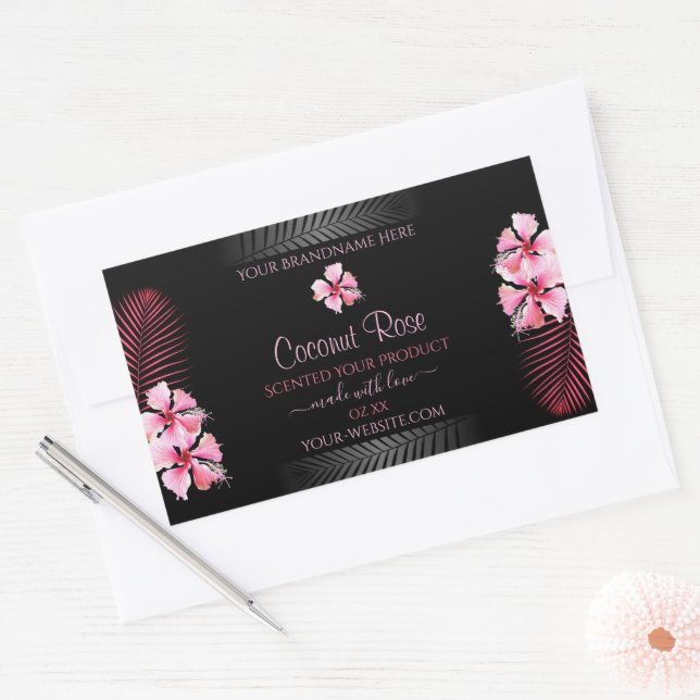 Exotic Black Product Labels Pink Hawaii Flowers (Envelope)