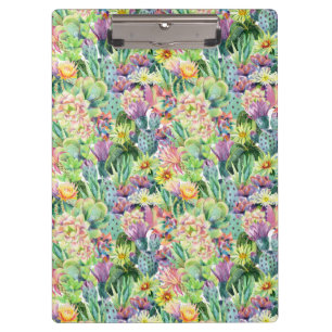 Exotic Blooming Watercolor Cacti Pattern Clipboard