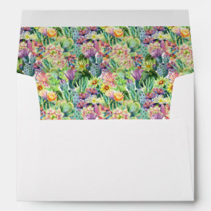 Exotic Blooming Watercolor Cacti Pattern Envelopes